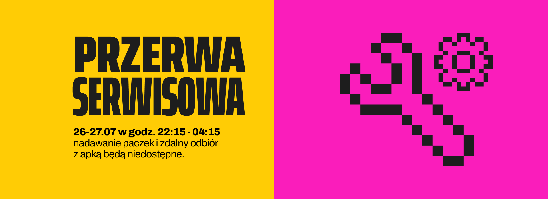 Przerwa serwisowa. 26-27 lipca w godzinach od 22:15 do 4:15 nadawanie paczek i zdalny odbiór z apką będą niedostępne